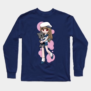 Anime Sailor Girl Hugging Cat Long Sleeve T-Shirt